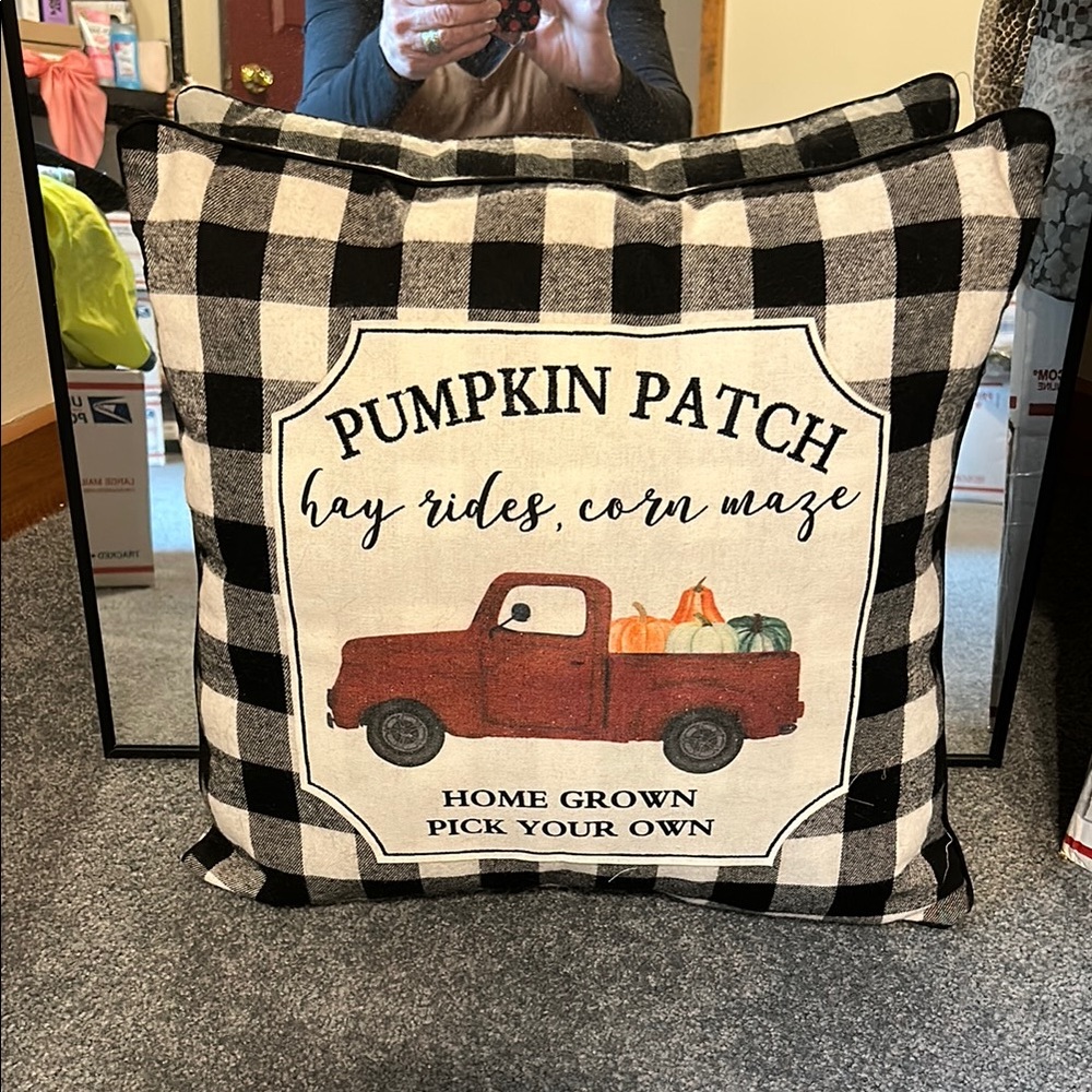 Plaid Pumpkin Patch Decorative Pillow